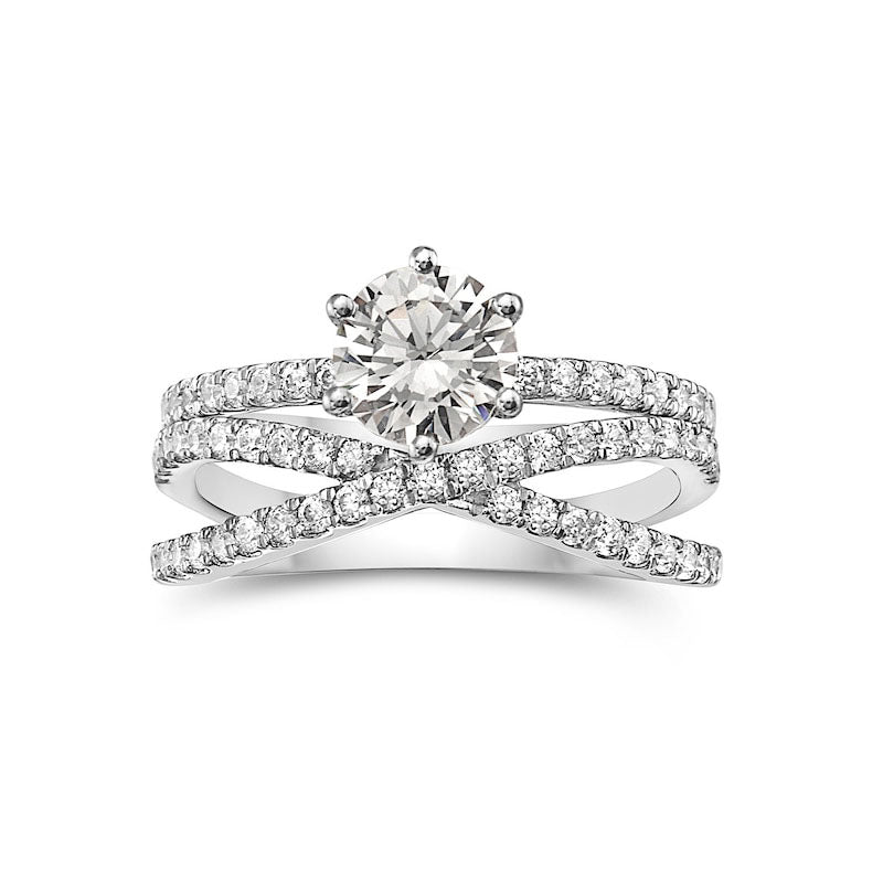 1.63 CT. T.W. Natural Diamond Criss-Cross Bridal Engagement Ring Set in Solid 14K White Gold