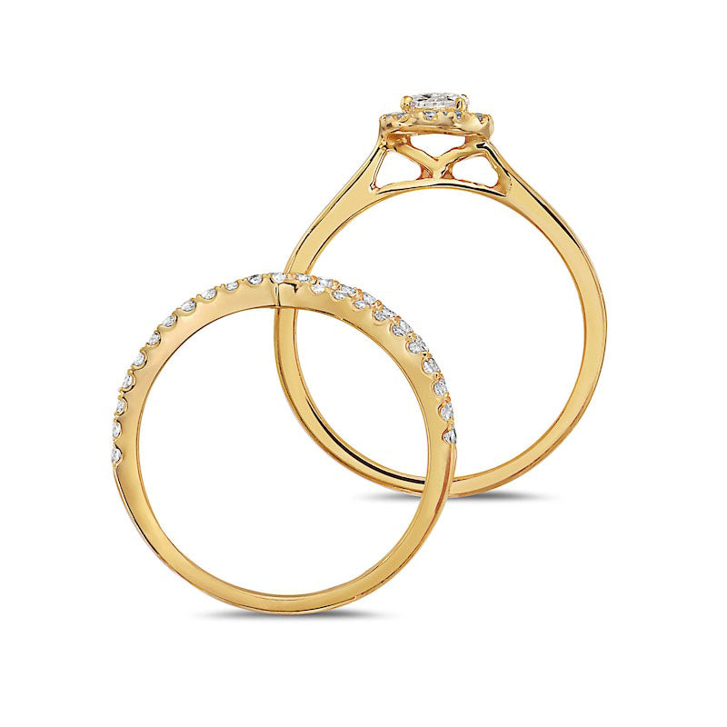 1.0 CT. T.W. Oval Natural Diamond Frame Criss-Cross Bridal Engagement Ring Set in Solid 14K Gold