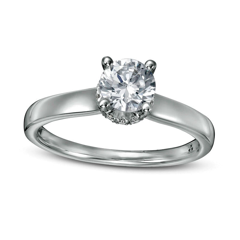 0.88 CT. T.W. Natural Diamond Frame Engagement Ring in Solid 14K White Gold (I/I2)