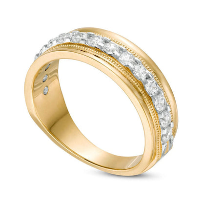 Men's 1.0 CT. T.W. Natural Diamond Milgrain Wedding Band in Solid 10K Yellow Gold