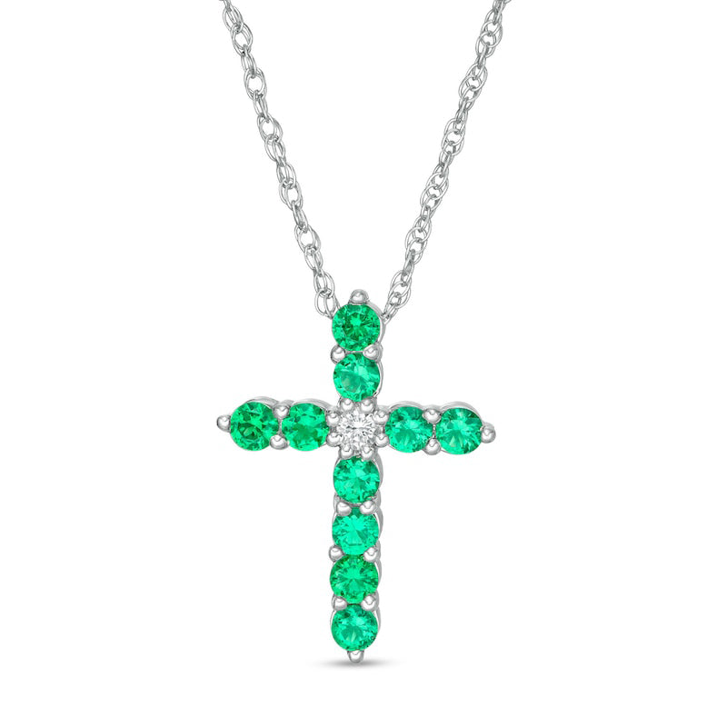 Lab-Created Emerald and White Sapphire Cross Pendant in Sterling Silver