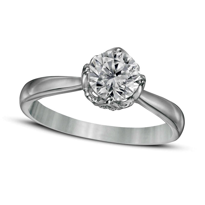 1.0 CT. T.W. Certified Natural Diamond Scallop Frame Floral Engagement Ring in Solid 14K White Gold (I/I2)