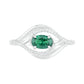 Sideways Oval Lab-Created Emerald and 0.07 CT. T.W. Diamond Layered Multi-Row Split Shank Ring in Sterling Silver
