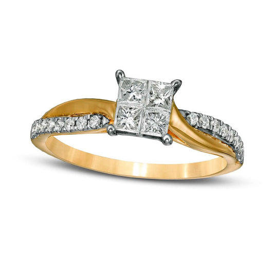 0.50 CT. T.W. Princess-Cut Quad Natural Diamond Twist Shank Engagement Ring in Solid 14K Gold