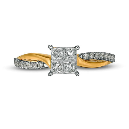 0.50 CT. T.W. Princess-Cut Quad Natural Diamond Twist Shank Engagement Ring in Solid 14K Gold
