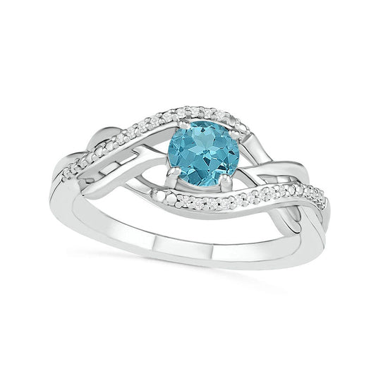 5.0mm Aquamarine and 0.05 CT. T.W. Natural Diamond Layered Infinity Braid Ring in Sterling Silver