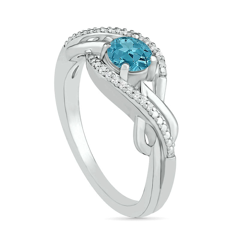 5.0mm Aquamarine and 0.05 CT. T.W. Natural Diamond Layered Infinity Braid Ring in Sterling Silver