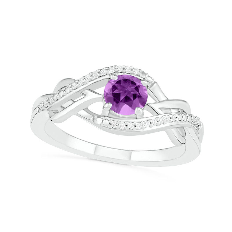 5.0mm Amethyst and 0.05 CT. T.W. Natural Diamond Layered Infinity Braid Ring in Sterling Silver
