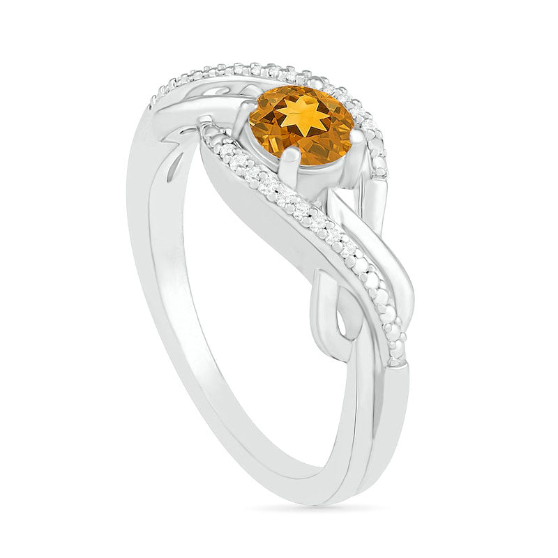 5.0mm Citrine and 0.05 CT. T.W. Natural Diamond Layered Infinity Braid Ring in Sterling Silver
