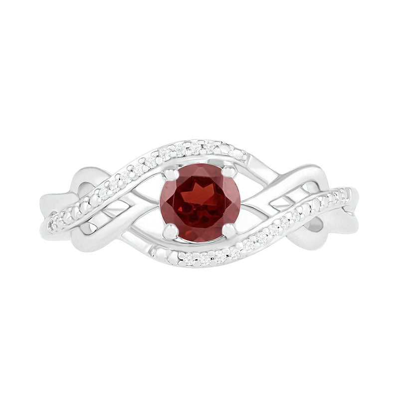 5.0mm Garnet and 0.05 CT. T.W. Natural Diamond Layered Infinity Braid Ring in Sterling Silver