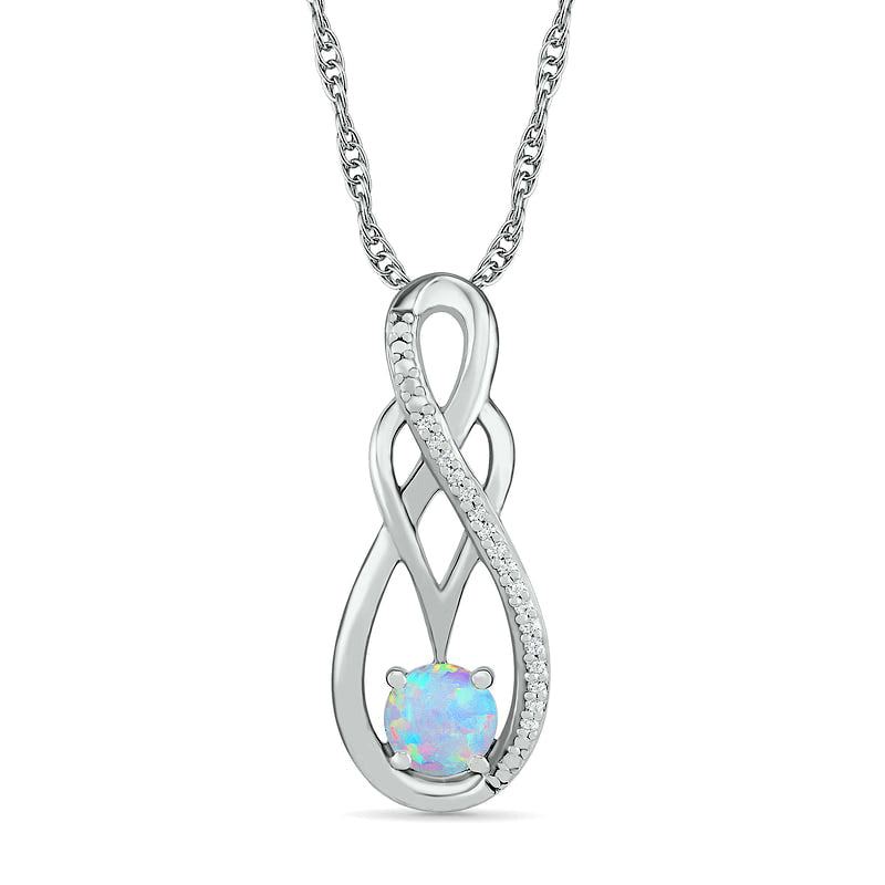 Lab-Created Opal and 0.05 CT. T.W. Diamond Overlay Infinity Pendant in Sterling Silver