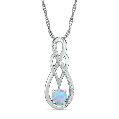Lab-Created Opal and 0.05 CT. T.W. Diamond Overlay Infinity Pendant in Sterling Silver