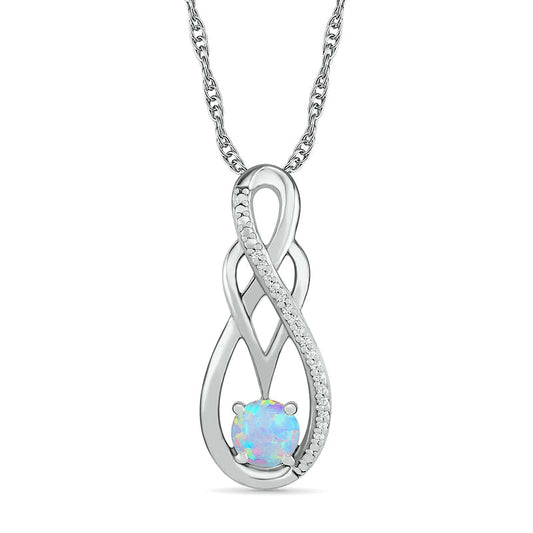 Lab-Created Opal and 0.05 CT. T.W. Diamond Overlay Infinity Pendant in Sterling Silver