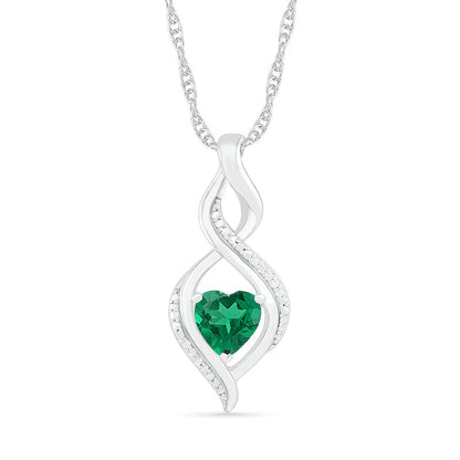 Heart-Shaped Lab-Created Emerald and Diamond Accent Infinity Flame Pendant in Sterling Silver