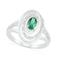 Oval Emerald and 0.07 CT. T.W. Natural Diamond Beaded Open Swirl Frame Triple Row Split Shank Ring in Sterling Silver