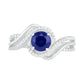 6.0mm Blue Lab-Created Sapphire and 0.07 CT. T.W. Diamond Beaded Triple Row Bypass Twist Shank Ring in Sterling Silver