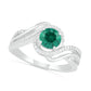 6.0mm Lab-Created Emerald and 0.07 CT. T.W. Diamond Beaded Triple Row Bypass Twist Shank Ring in Sterling Silver
