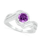6.0mm Amethyst and 0.07 CT. T.W. Natural Diamond Beaded Triple Row Bypass Twist Shank Ring in Sterling Silver