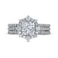 1.33 CT. T.W. Composite Natural Diamond Ornate Frame Three Piece Bridal Engagement Ring Set in Solid 14K White Gold