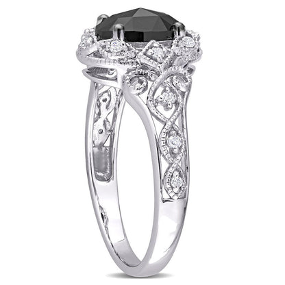 1.0 CT. T.W. Enhanced Black and White Natural Diamond Frame Antique Vintage-Style Engagement Ring in Solid 10K White Gold