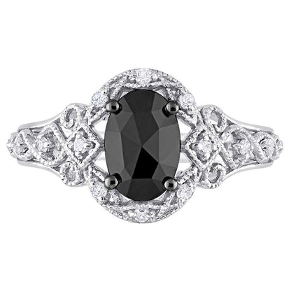 1.0 CT. T.W. Enhanced Black and White Natural Diamond Frame Antique Vintage-Style Engagement Ring in Solid 10K White Gold
