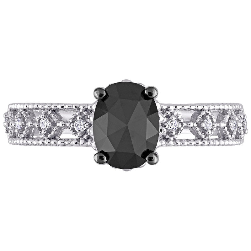 1.0 CT. T.W. Enhanced Black and White Natural Diamond Antique Vintage-Style Engagement Ring in Solid 10K White Gold