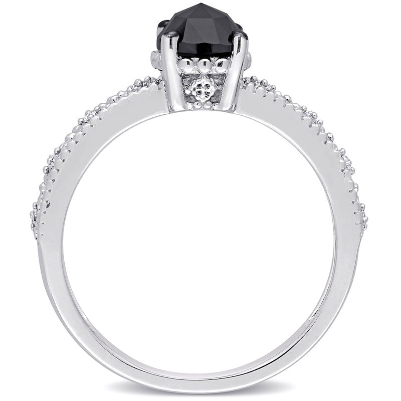 1.0 CT. T.W. Enhanced Black and White Natural Diamond Antique Vintage-Style Engagement Ring in Solid 10K White Gold