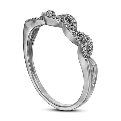 0.17 CT. T.W. Natural Diamond Double Wave Stackable Band in Solid 10K White Gold