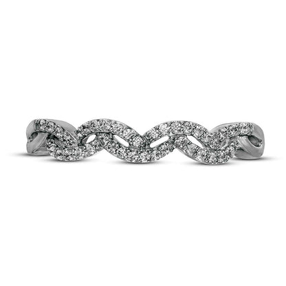 0.17 CT. T.W. Natural Diamond Double Wave Stackable Band in Solid 10K White Gold