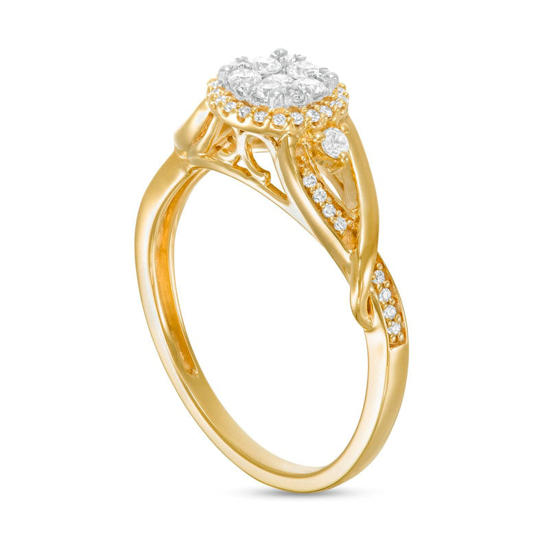 0.33 CT. T.W. Composite Natural Diamond Frame Twist Shank Ring in Solid 10K Yellow Gold