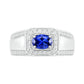 Men's Oval Blue Lab-Created Sapphire and 0.50 CT. T.W. Diamond Octagonal Frame Triple Row Ring in Sterling Silver