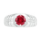 Men's 7.0mm Lab-Created Ruby and 0.05 CT. T.W. Diamond Octagonal-Top Ribbed Shank Ring in Sterling Silver