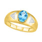 Men's Oval Blue Topaz and Natural Diamond Accent Triangle Side Accent Ring in Solid 10K Yellow Gold