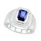 Men's Emerald-Cut Blue Lab-Created Sapphire and 0.10 CT. T.W. Diamond Octagonal Frame Collar Ring in Sterling Silver