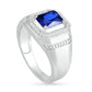 Men's Emerald-Cut Blue Lab-Created Sapphire and 0.10 CT. T.W. Diamond Octagonal Frame Collar Ring in Sterling Silver