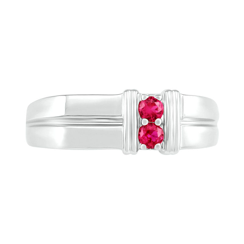Men's 3.0mm Lab-Created Ruby Duo Collar Double Row Ring in Sterling Silver