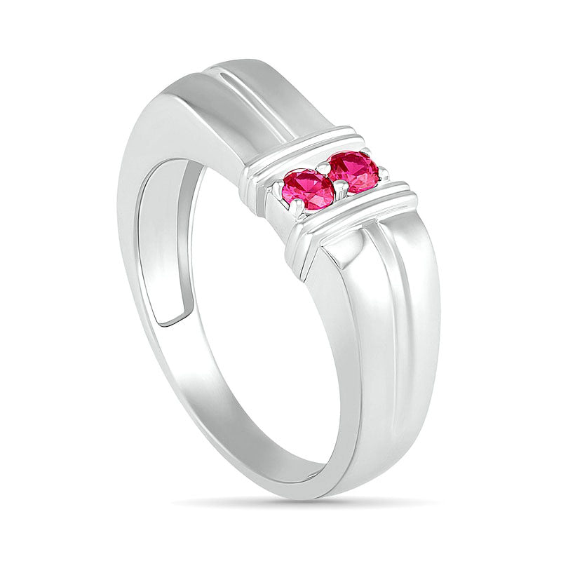 Men's 3.0mm Lab-Created Ruby Duo Collar Double Row Ring in Sterling Silver