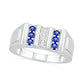 Men's Blue Lab-Created Sapphire and Diamond Accent Vertical Triple Row Art Deco Ring in Sterling Silver