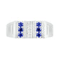 Men's Blue Lab-Created Sapphire and Diamond Accent Vertical Triple Row Art Deco Ring in Sterling Silver
