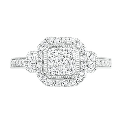 0.75 CT. T.W. Composite Cushion Natural Diamond Frame Antique Vintage-Style Bridal Engagement Ring Set in Solid 10K White Gold