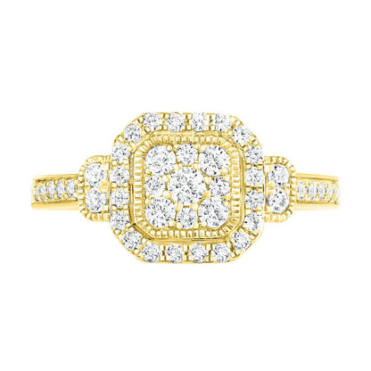 0.75 CT. T.W. Composite Cushion Natural Diamond Frame Antique Vintage-Style Bridal Engagement Ring Set in Solid 10K Yellow Gold