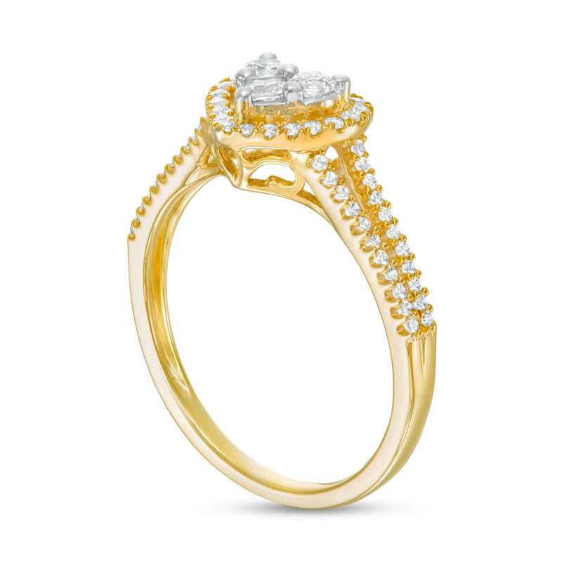 0.50 CT. T.W. Composite Natural Diamond Heart Frame Ring in Solid 10K Yellow Gold