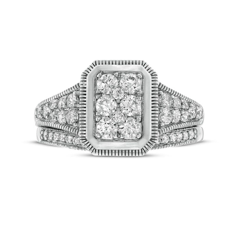 0.75 CT. T.W. Composite Natural Diamond Frame Antique Vintage-Style Bridal Engagement Ring Set in Solid 10K White Gold