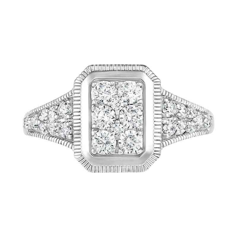 0.75 CT. T.W. Composite Natural Diamond Frame Antique Vintage-Style Bridal Engagement Ring Set in Solid 10K White Gold