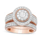 1.33 CT. T.W. Natural Diamond Double Frame Antique Vintage-Style Multi-Row Bridal Engagement Ring Set in Solid 10K Rose Gold
