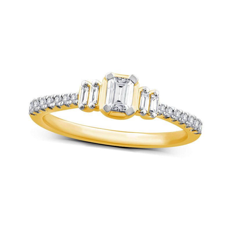 0.50 CT. T.W. Emerald-Cut Natural Diamond Collar Engagement Ring in Solid 14K Gold