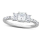 1.0 CT. T.W. Emerald-Cut Natural Diamond Three Stone Engagement Ring in Solid 14K White Gold