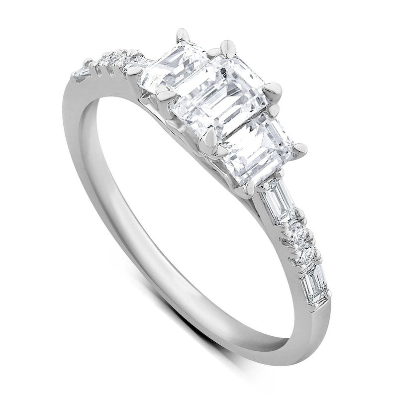 1.0 CT. T.W. Emerald-Cut Natural Diamond Three Stone Engagement Ring in Solid 14K White Gold