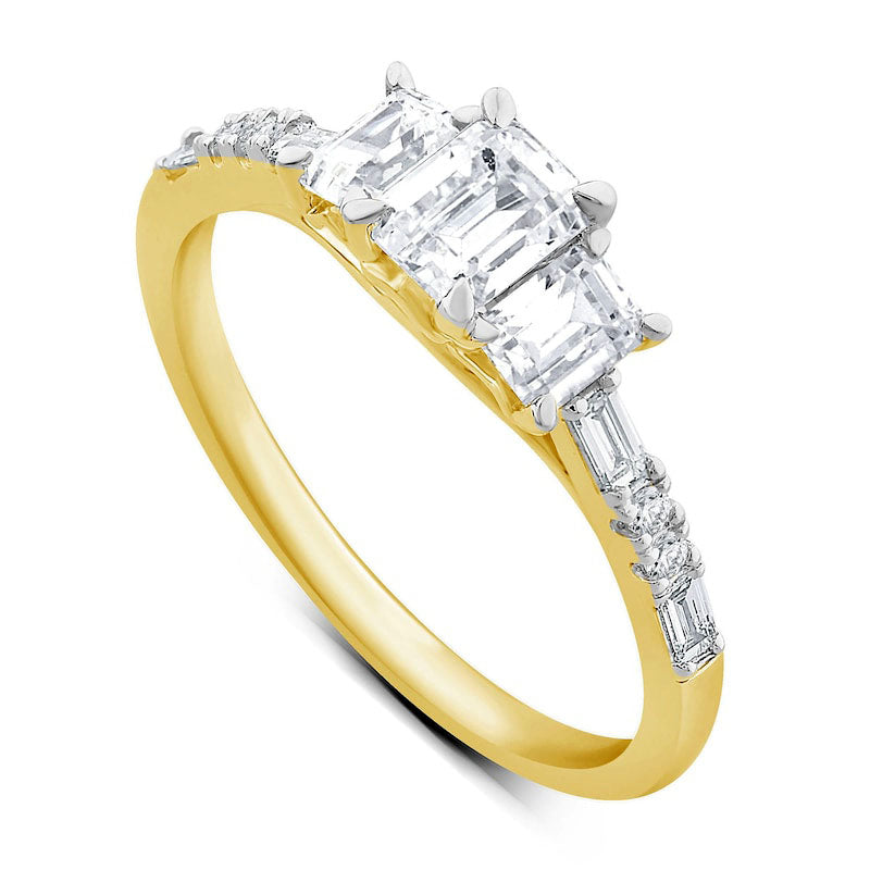 1.0 CT. T.W. Emerald-Cut Natural Diamond Three Stone Engagement Ring in Solid 14K Gold