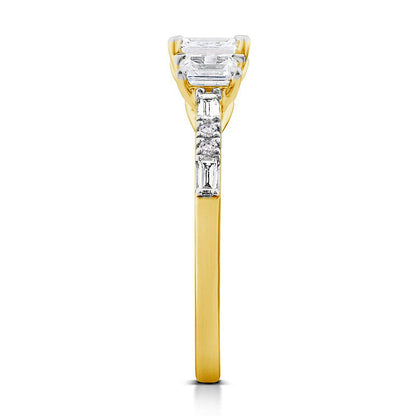 1.0 CT. T.W. Emerald-Cut Natural Diamond Three Stone Engagement Ring in Solid 14K Gold